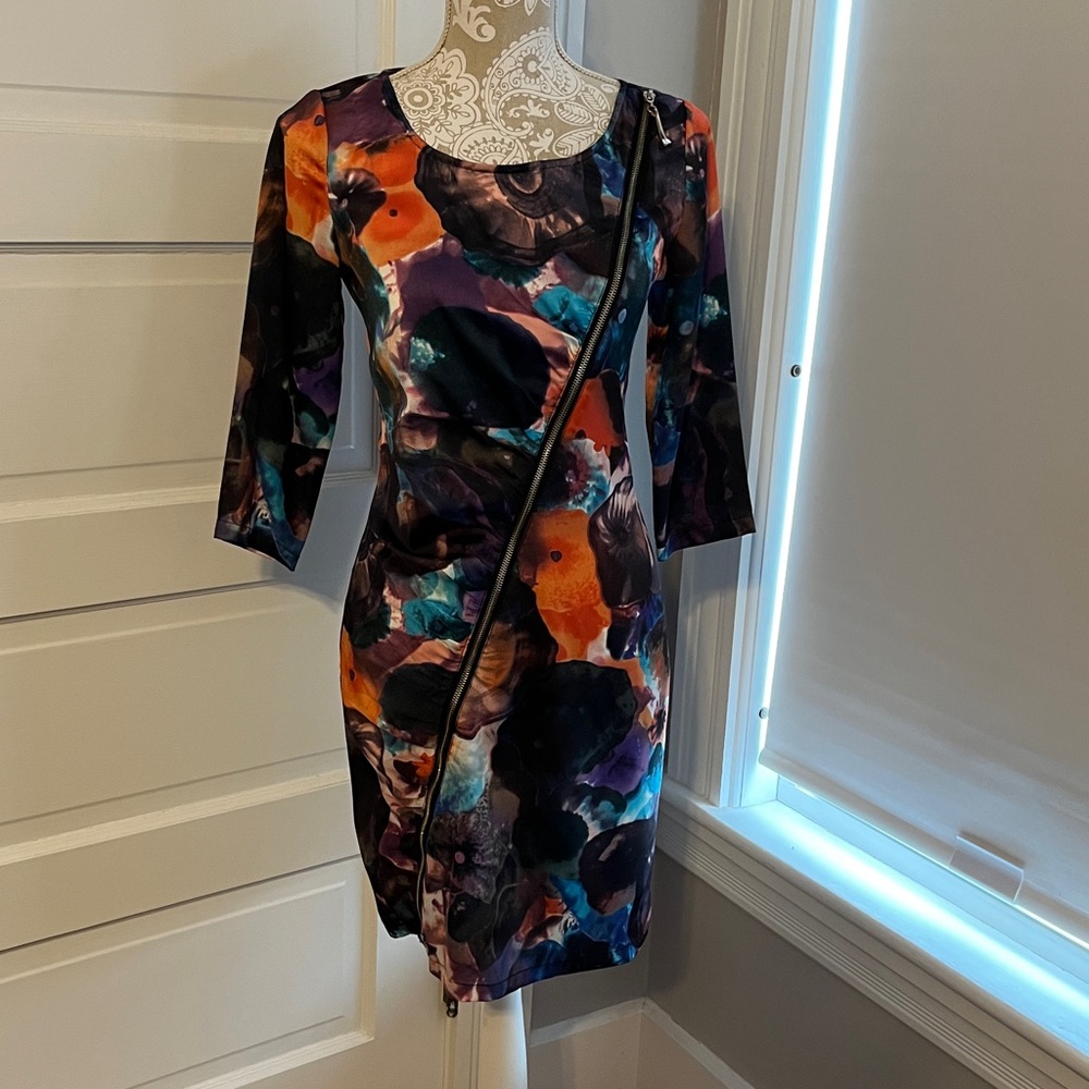 Size S Gloria Unique Multicolor Sleeves Zipper Dress